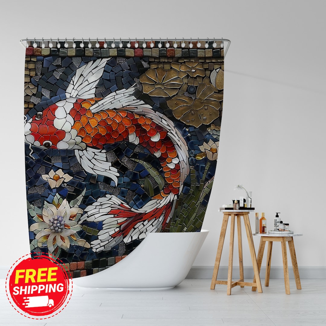 Koi Shower Curtains Custom Koi Design Bathroom Decor Unique Gift Idea