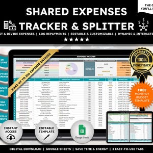 Shared Expenses Tracker Group Expenses Splitter Roommate Couple Friends Trip Expenses Split Cost Splitter Google Sheets Template Calculator