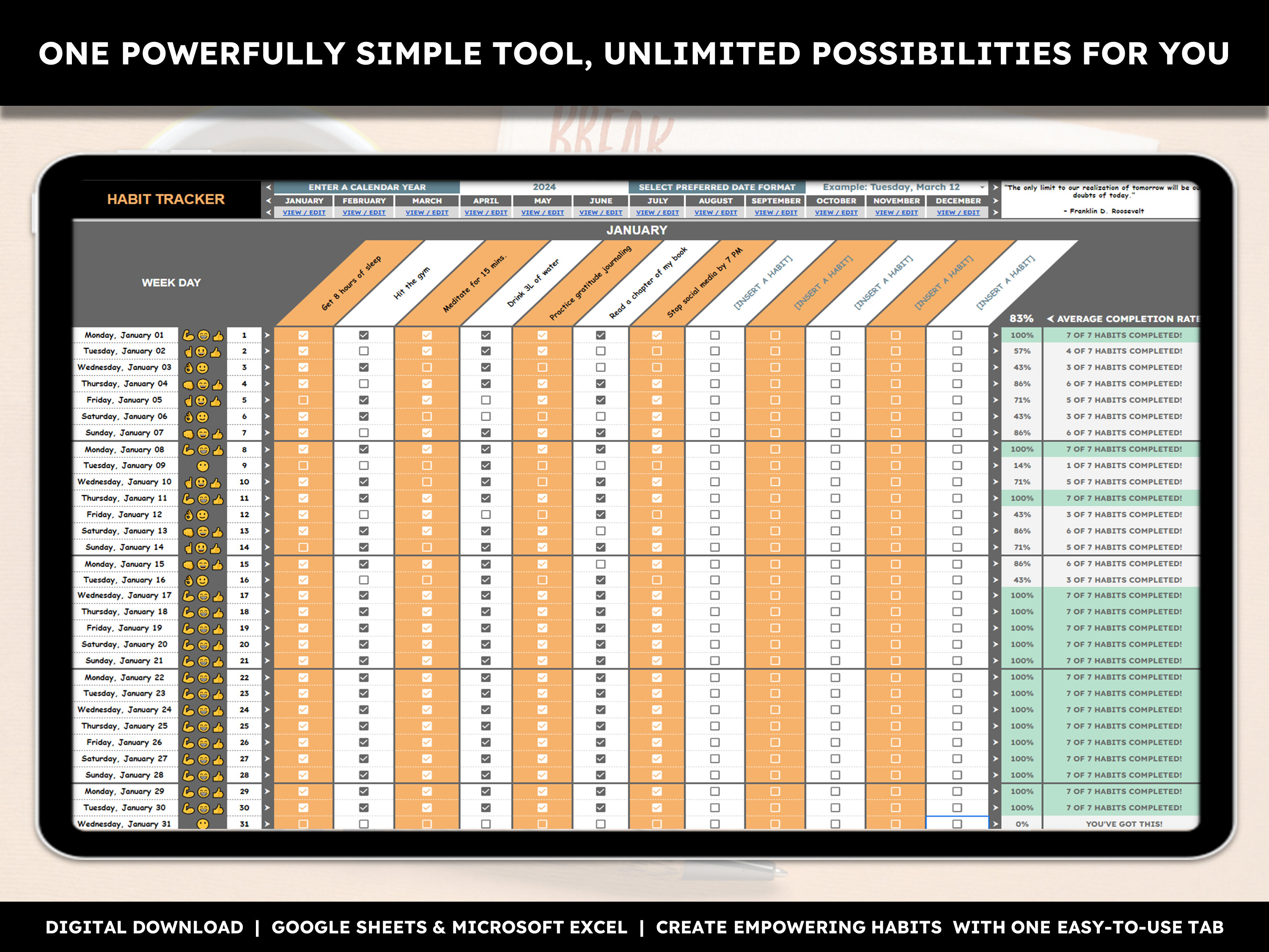 Excel Habit Tracker for Instagram Growth