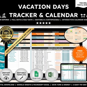 2025 Vacation Days Tracker Spreadsheet PTO Days Tracker Leave Planner Annual Leave Tracker Holiday Tracker Vacation Countdown PTO Calendar