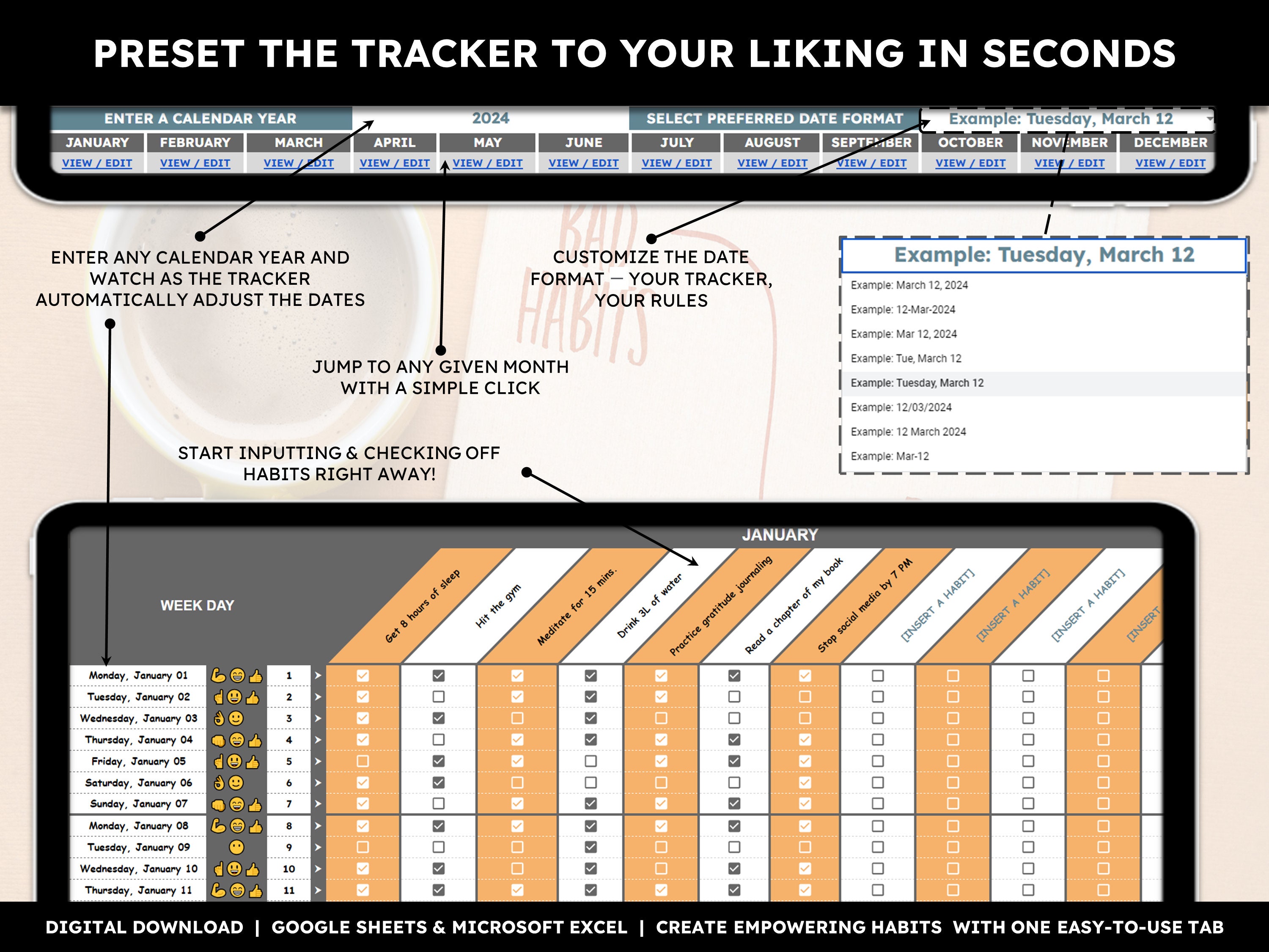 Instagram-Friendly Excel Habit Tracker