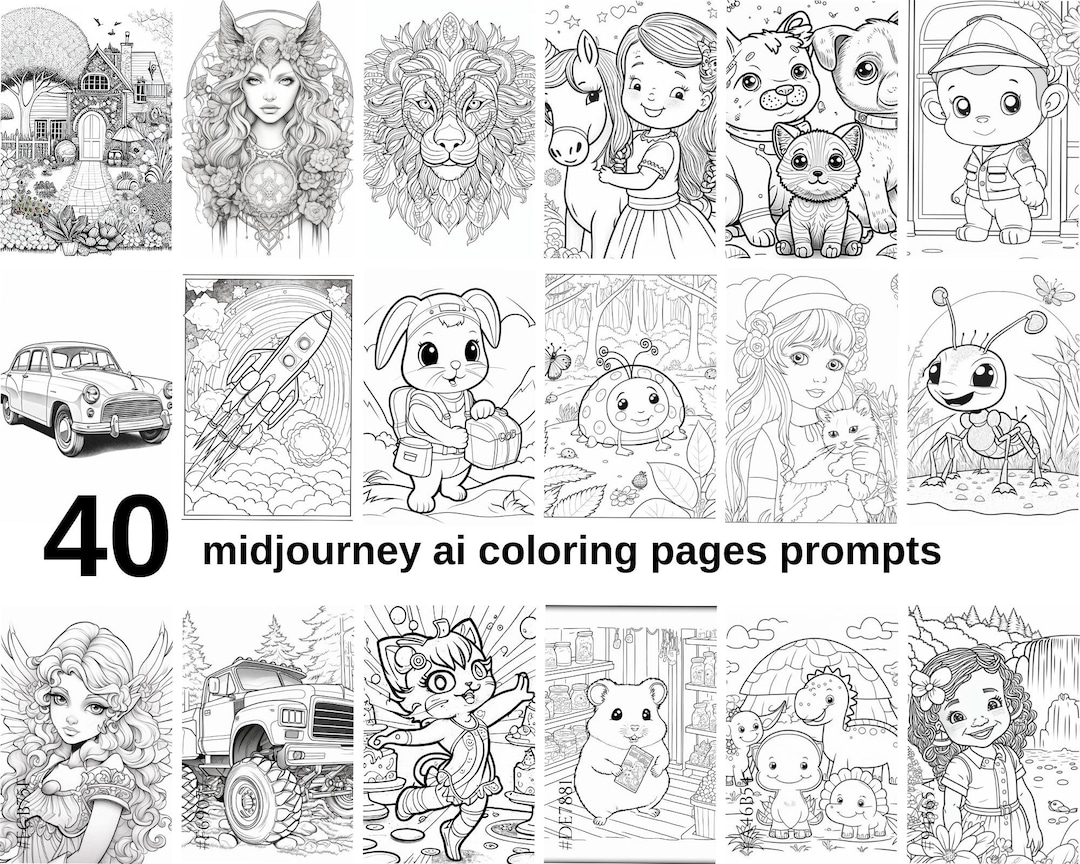 Buy 40 Midjourney Ai Coloring Pages Prompts Ai Art Digital Online in