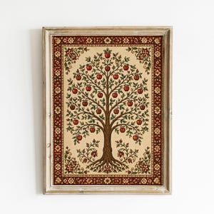 Symmetrical Apple Tree of Life Persian Textile Tapestry Poster & Canvas KAJ1U