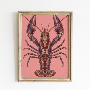 Poster och canvas med illustration av kräftor, blush-färgad pointillist över huvudet RRUOD