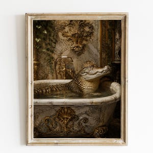 Regal Crocodile in Ornate Marble Bathtub Poster & Canvas WZ3TQ