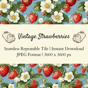 1 carreau répétable vintage fraise, motif sans couture, nature et fleurs, téléchargement numérique