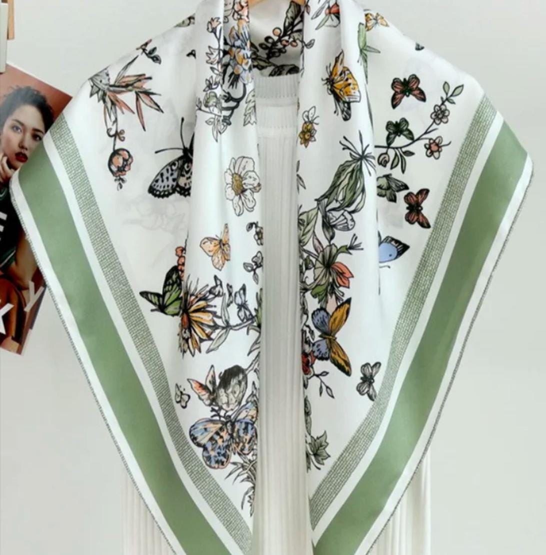 Women's Silk Twill Scarf, Shawl, Wrap, 100% Twill Silk (14 mm) for all Seasons 88cm x88cm ( 34" x 34")