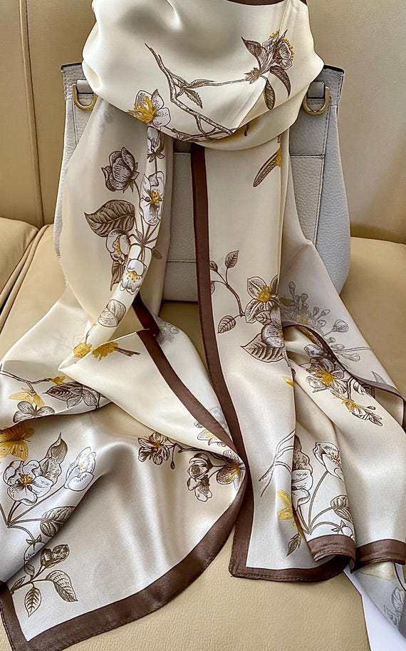 Mulberry Silk Scarf: Floral Shawl Wrap, Elegant Women's Accessory