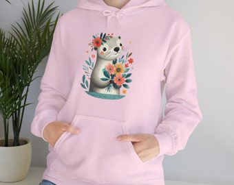 Otter Floral Flower Unisex Hoodies | Hooded Sweatshirt | Gift For Otter Lover | Animal Hoodie | Otter Gift | For Her Otter Gift | Cute Otter