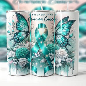Ovarian Cancer Awareness Tumbler Wrap: Teal Ribbon Butterfly Design (Digital PNG File)