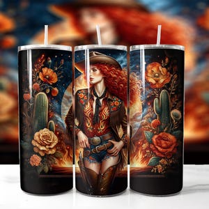 Redhead Cowgirl Tumbler Wrap: Western Rodeo 20oz Cup Design (PNG Digital Download)