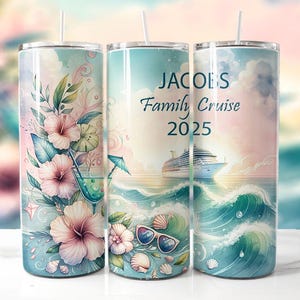 Customizable Watercolor Cruise Tumbler Wrap - Seamless Ocean Wave Sublimation PNG - Editable 20oz Skinny Cup Digital Download