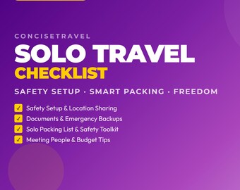 Solo Travel Checklist PDF – Safety Guide, Packing List (Digital Download)