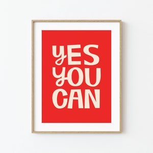 Ja, dat kan | Vrolijke en kleurrijke typografische muurkunst | Positieve bevestigingsposter | Geïllustreerde afdruk | Direct downloaden