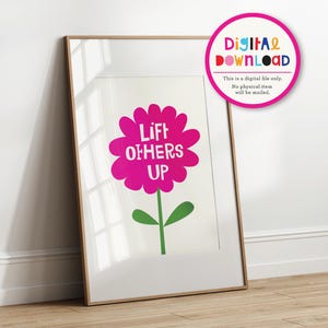 Til anderen roze bloem op | Typografische muurkunst, digitale downloadposter, geïllustreerde kaart met positieve bevestiging, woondecoratie