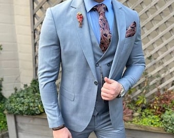 FINEST LIGHT BLUE Suit Men, Men Suit 3 piece blue, light blue men suit, blue men prom suit, men party suit, groom wedding suit light blue