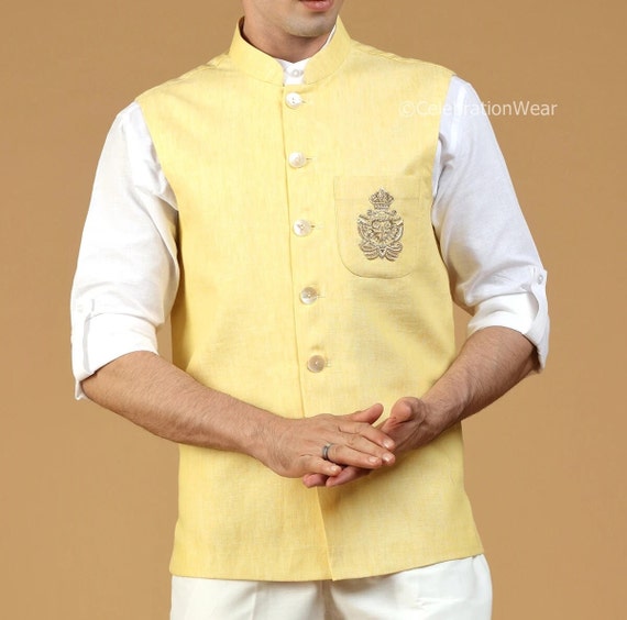 RANGE of WAISTCOAT for MEN Yellow Modi Jacket off White Nehru