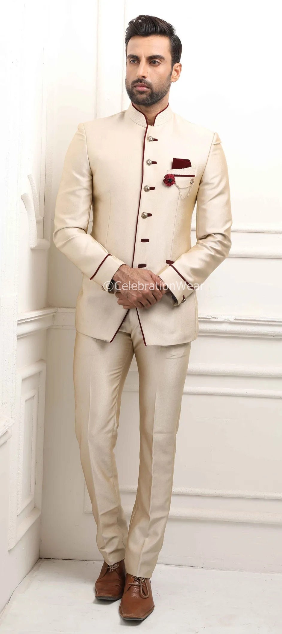 Cream Embriodery Lucknowi Chikankari Jodhpuri Suit Set