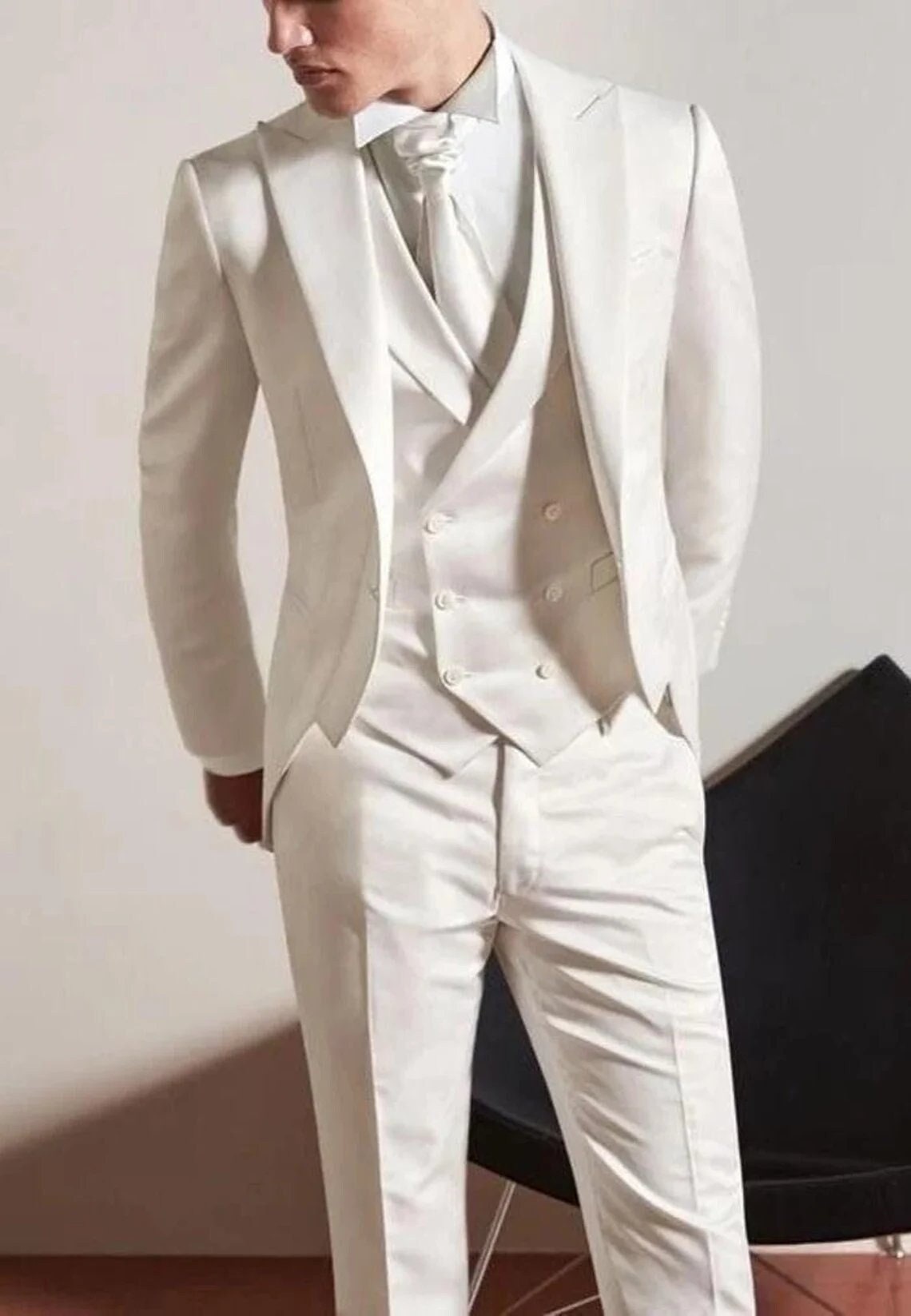 Wedding Suits For Men 3 Piece(blazer+vest+pants )groom Suit White