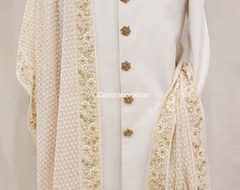 Scialle bianco per lo sposo, scialle sherwani bianco, scialle da sposa da uomo, scialle da uomo, scialle da sposo indiano, scialle sherwani, scialle da sposa dello sposo, scialle