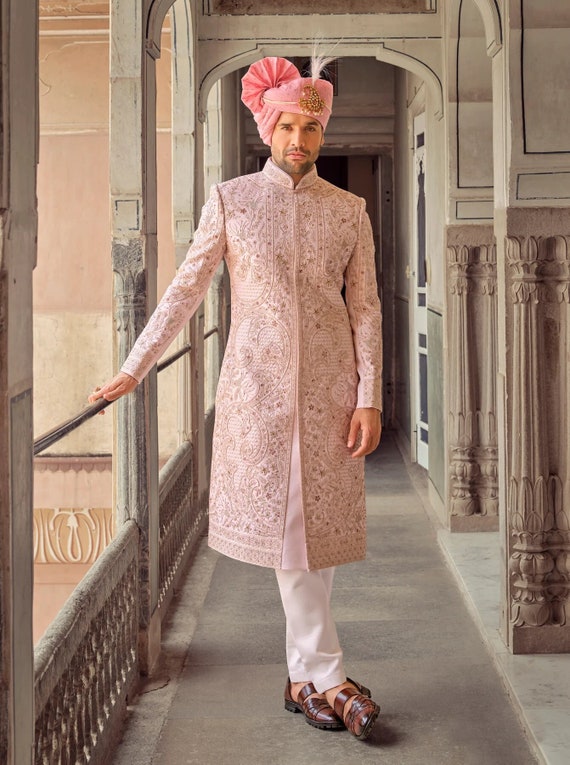 Pink sherwani for best sale groom