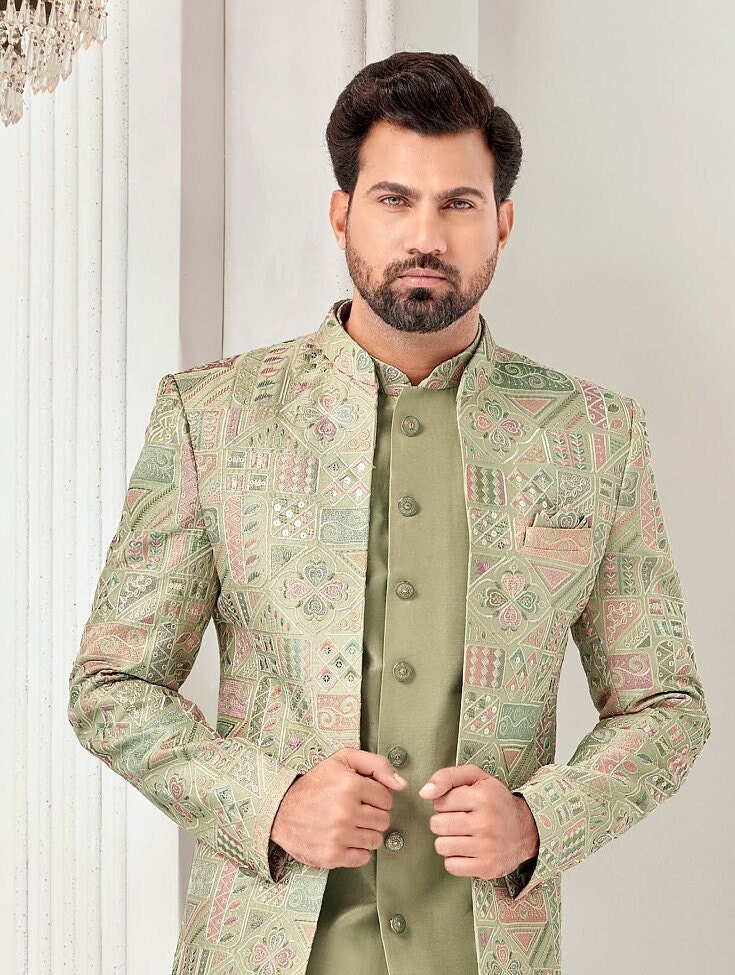MAJESTIC SHERWANI for GROOM Green Sherwani Men Sherwani Etsy