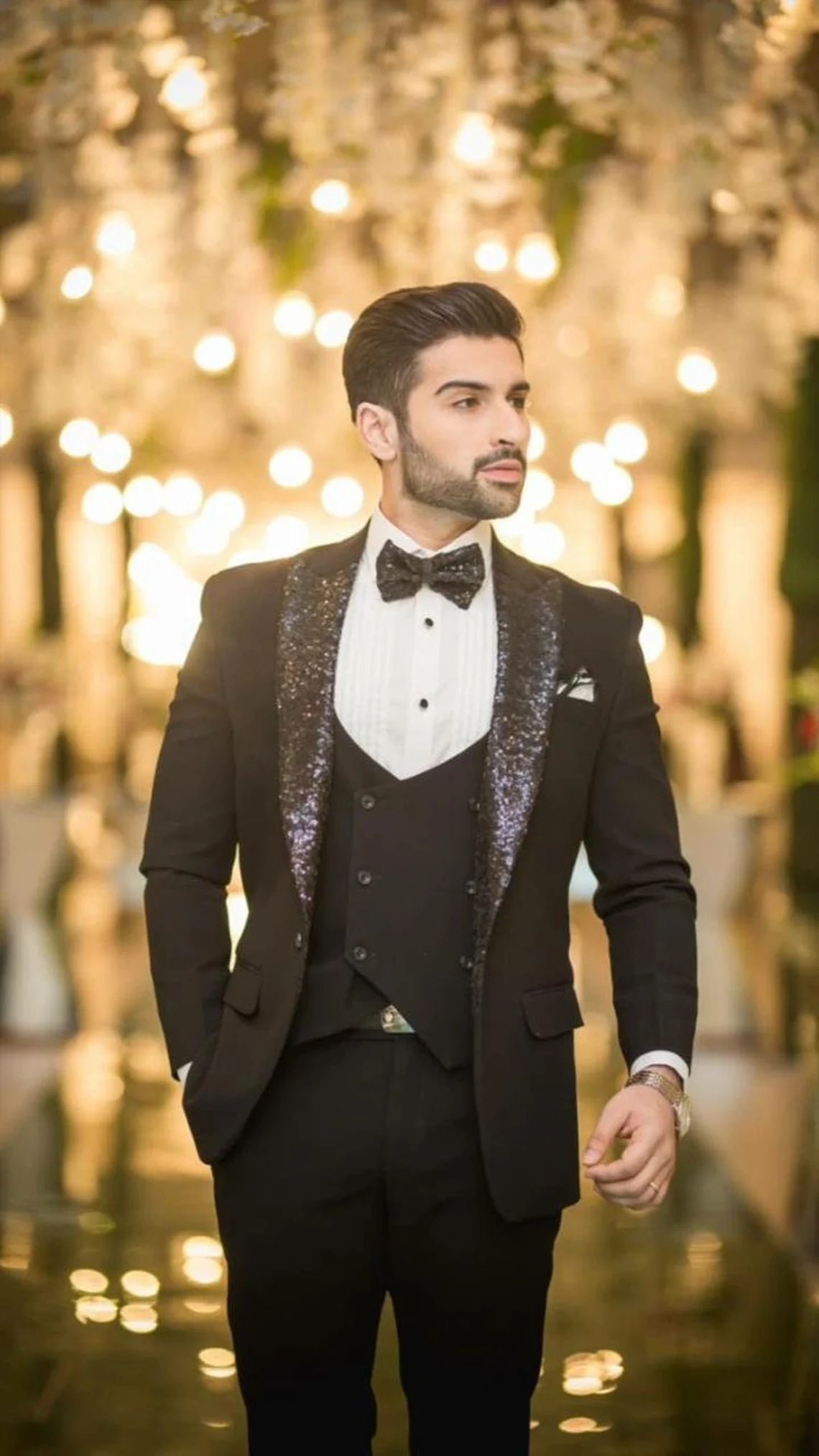 Jet Black 3 Piece Tuxedo Suit With Heavy Handwork Detailing – archerslounge