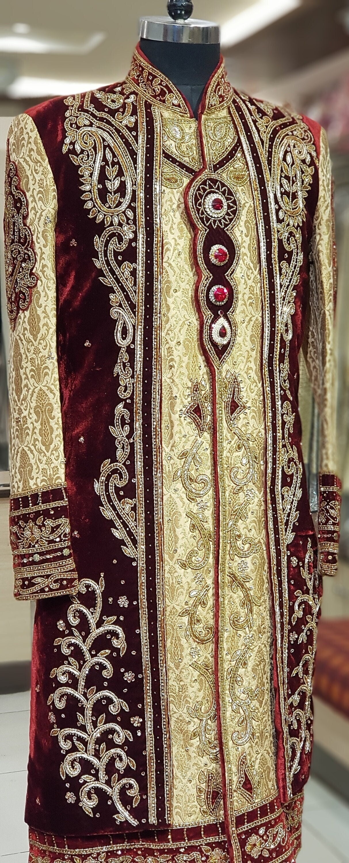 RAJPUTANA GOLDEN SHERWANI for Men indian Groom Dress maharaja