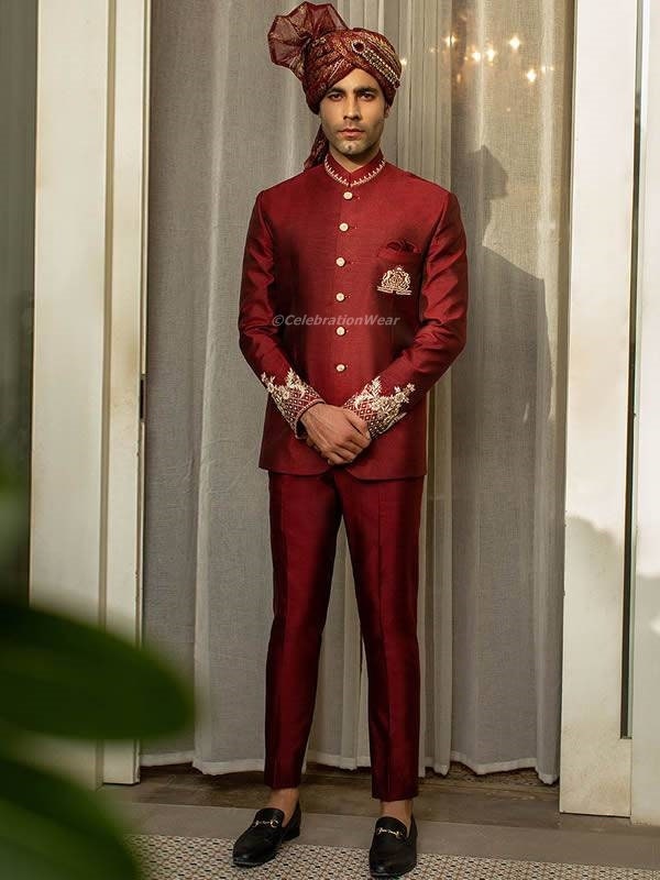 Vastraas New Stylish Ethnic Maroon Traditional Designer Jodhpuri Bandhgala  Suit for Men With Pant. - Etsy