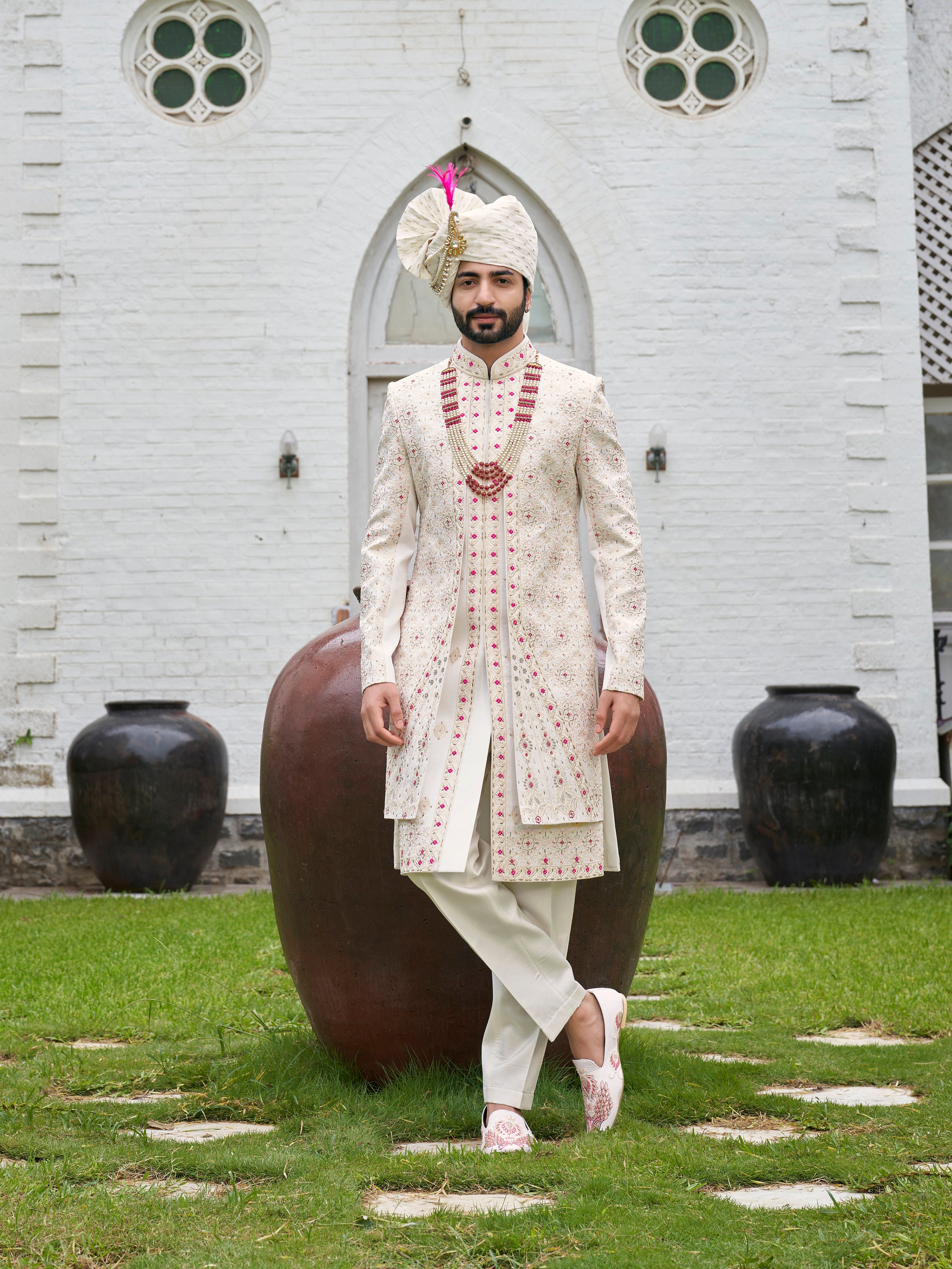 Half white shop sherwani