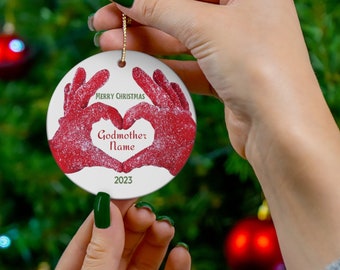 Godmother Christmas Ceramic Ornament, Personalized Christmas Keepsake Ornament, Godmother Name and Year, Merry Christmas 2023, Great Gift