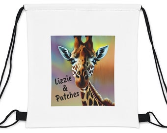 Patches the Giraffe Drawstring Outdoor Bag for Kids, Personalized Backpack, Children Travel Sack, Kids Carry-On, Backpack, Adventure Sack