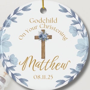 Godchild Christening Boy Ceramic Keepsake Ornament Personalized Christening Day Keepsake Ornament Godchild Baptism Date Gift From Godparent