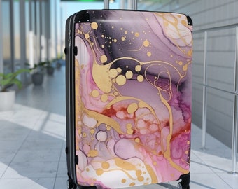 Ensemble de bagages à coque rigide en améthyste, 3 tailles de bagages assortis, magnifiques bagages à main et sacs à main, roulettes à 360º et poignée réglable
