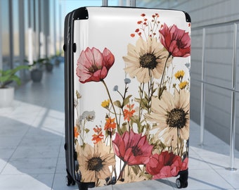 Hartschalen-Gepäckset von Intricate Blooms, passendes Gepäck in 3 Größen, Handgepäck/aufgegebene Taschen, 360-Grad-Drehräder, verstellbarer Griff, Reise-Glamour