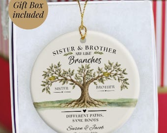 Personalized Sister Brother Ornament, Sibling Christmas Gift, Same Roots Different Branches, Custom Names