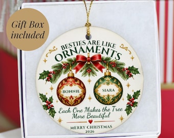 Personalized Best Friends Ornament, Custom Names Christmas Keepsake, Besties Friendship Gift