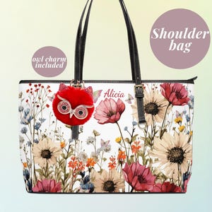Personalized Handbag Gift For Daughter Cute Floral Vegan Leather Shoulder Bag Personalized Birthday Gift For Her Designer Zippered Bag GIft