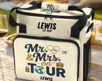 Mr. & Mrs. On Tour Insulated Cooler Bag Honeymoon Road Trip Cooler Just Married Travel Picnic Bag For Couples