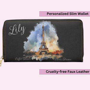 Organizador de carteras personalizado y delgado, regalo perfecto para su cumpleaños, monedero pequeño de diseñador de París, porta pasaporte, billetera de viaje con cremallera