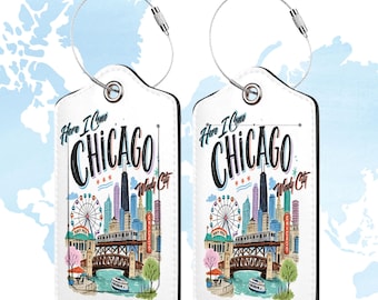 Chicago Luggage ID PU Leather Tag Suitcase Identifier Travel Essentials Vacation Lover Gift