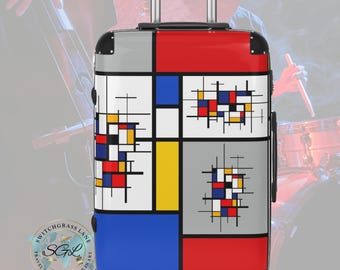Mondrian Hardshell Rolling Luggage Art-Inspired Carryon Suitcase For Women