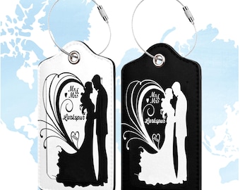 PU Leather Luggage Tag Personalized Honeymoon Suitcase Identifier Couple Travel Gift