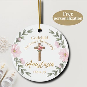 Godchild Christening Girl Ceramic Keepsake Ornament Personalized Christening Day Keepsake Ornament Godchild Baptism Date Gift From Godparent