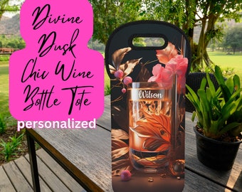 Divine Dusk Personalized Wine Tote, Wine Bag with Built-in Handle, Cocktail Print Both Sides, Chic Wine Tote Host/Hostess/Wine Lover Gift