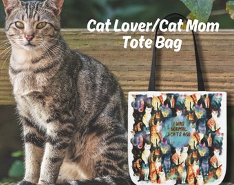 Sac fourre-tout pour les amoureux des chats pour maman de chat, cabas en toile « J'étais normal 3 (No 5) chats », empreintes d'amour/de patte au dos du sac, cadeau d'anniversaire pour la fête des mères