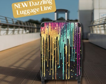 Ensemble de valises à coque rigide scintillantes, 3 tailles de valises assorties, bagages à main/à bagages enregistrés, roulettes pivotantes à 360º, poignée réglable, voyage glamour