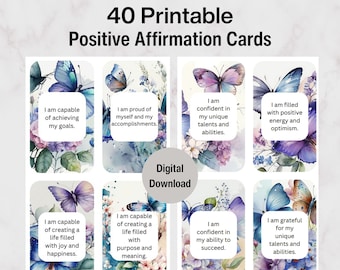 40 Positive Affirmation Cards Digital Download Affirmation Card Deck Printable Cards Affirmation Self-Care Growth Vision Board Cards