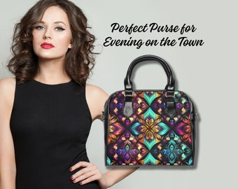 Crowned Regal Leather Shoulder Bag, Glamorous Purse Day/Evening Use, Elegant Handbag With Shoulder Strap, Formal Event Accessory Purse