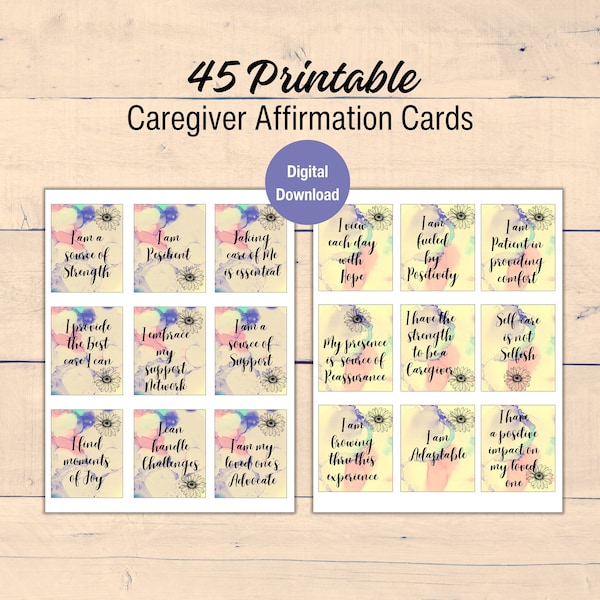 Caregiver Affirmation Cards, Digital Download, Positive Affirmations for Caregivers, Printable Affirmation Cards, Gift Caregivers, Self-Care
